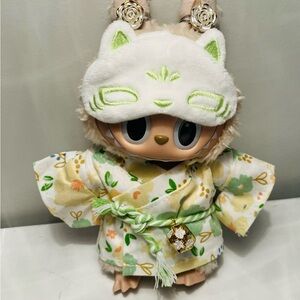 Labubu outfit Floral Kimono and Mask and gold earrings no doll